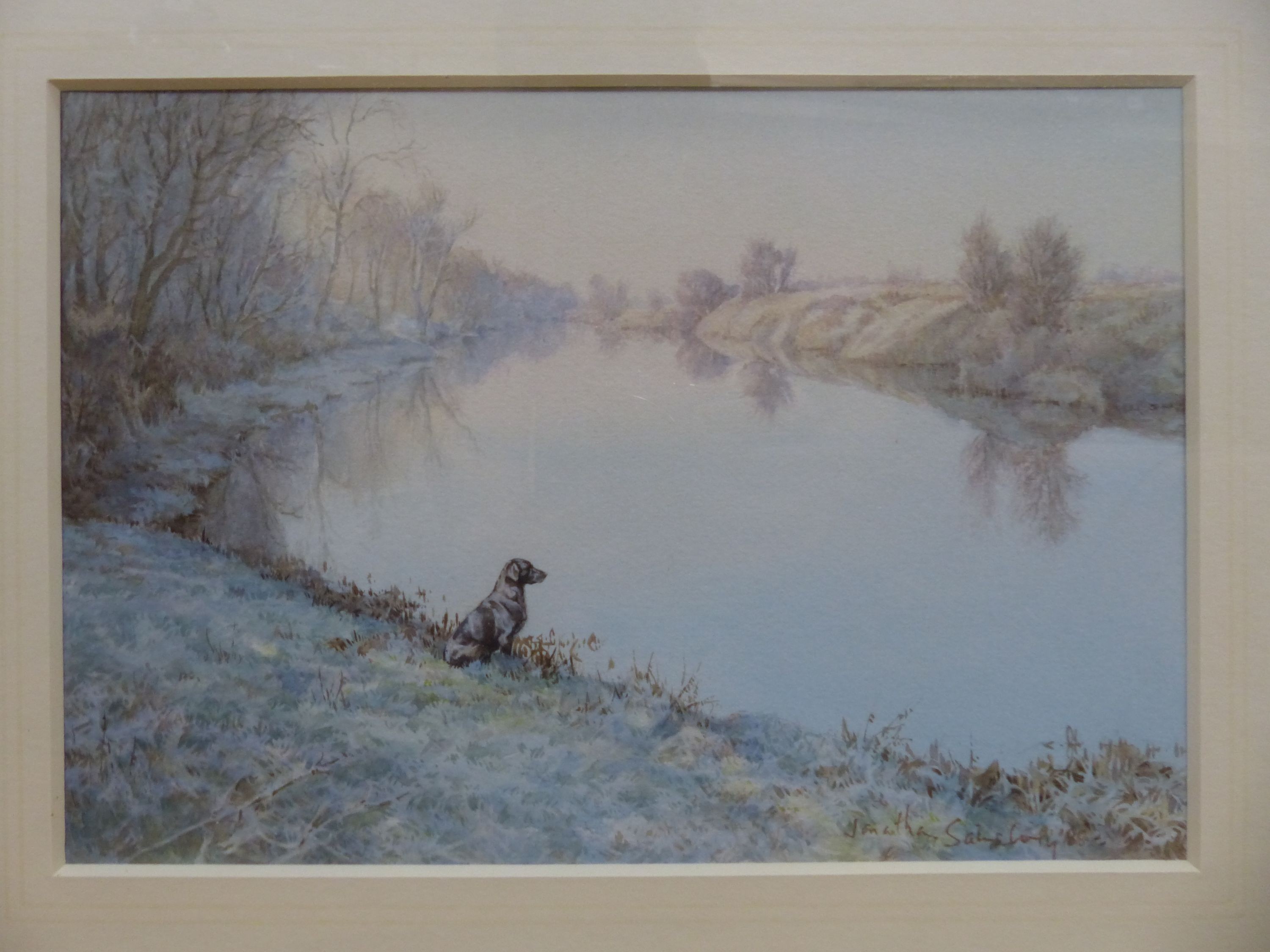 Jonathan Sainsbury (b.1951), watercolour, 'Still Waters, Black Labrador', signed, 18 x 27cm, and another 'A Chance Missed, Fox and Red Grouse', signed and dated '91, 16 x 25cm